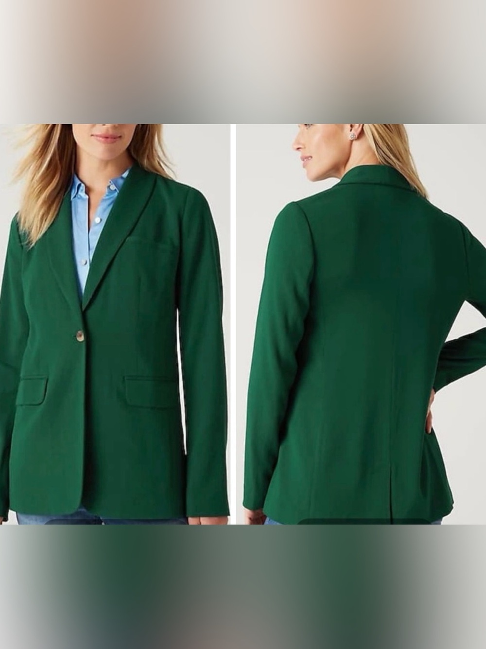 J Jill Boxwood Green Shawl Collar 1 Button Career Blazer Jacket Sz Large Petite